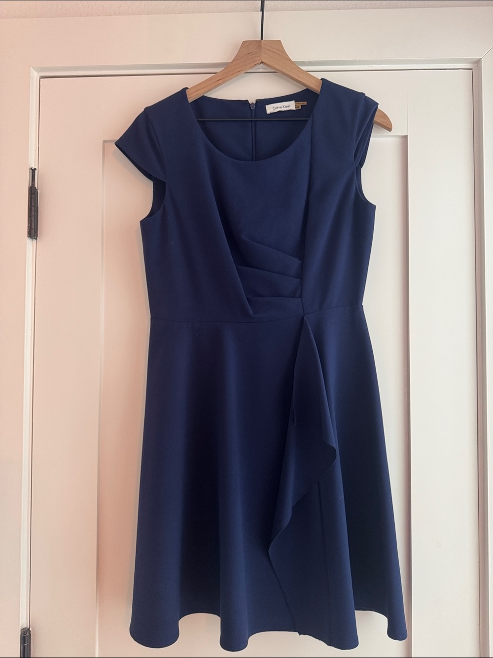 Calvin Klein Cap Sleeve Navy Fit-and-Flare Dress